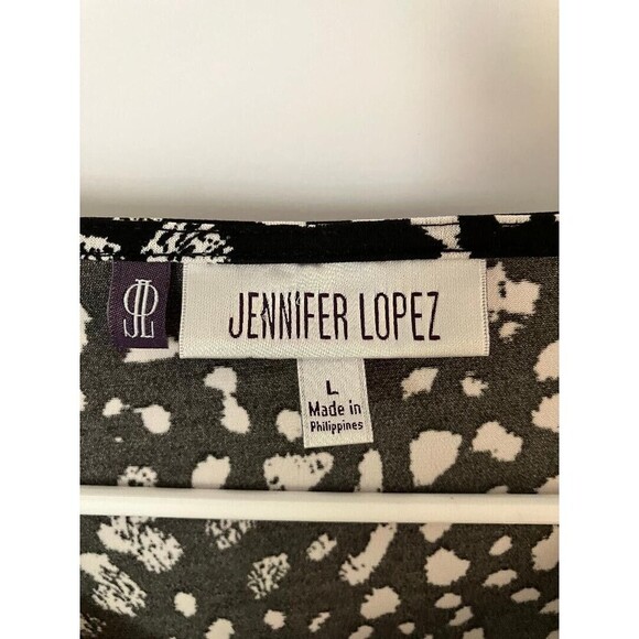 Jennifer Lopez JLO Womens Shirt Triple Keyhole Black White Leopard Paisley Large - Picture 2 of 6